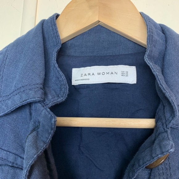 Zara Woman Navy Linen Ruffle Cropped Jacket Women’s Size XS/S - Picture 3 of 8